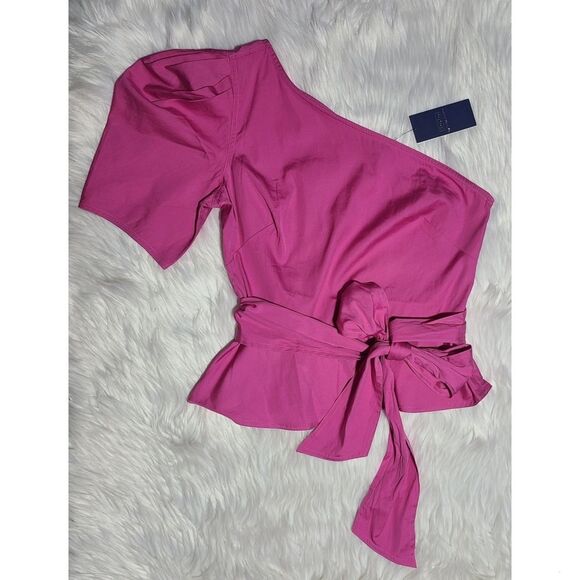 NWT|Polo Ralph Lauren Belted Cotton One-Shoulder Pink Top, 2 - Picture 6 of 12